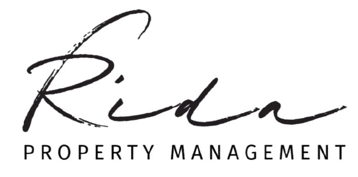 Cursive logo above 'Property Management' text on black